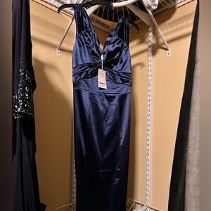 Elegant Navy Blue Satin Dress